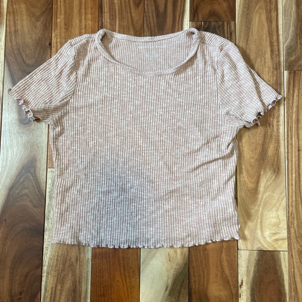 American Eagle Outfitters Tan Ribbed Crop T-Shirt